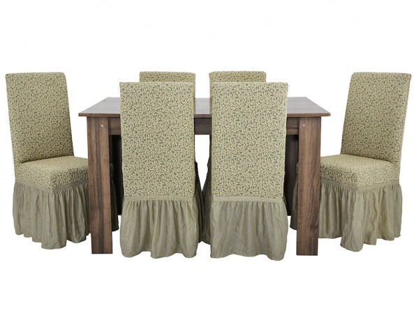 Чехлы на стулья с оборкой Venera "Жаккард", цвет светло-бежевые, комплект 6 штук фото 1