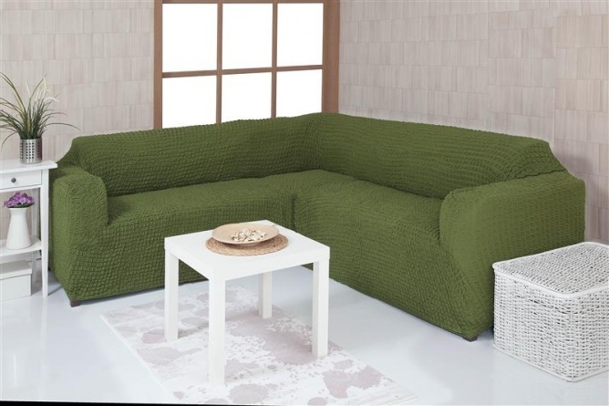 Чехол на угловой диван без оборки Venera, цвет зеленый фото 1