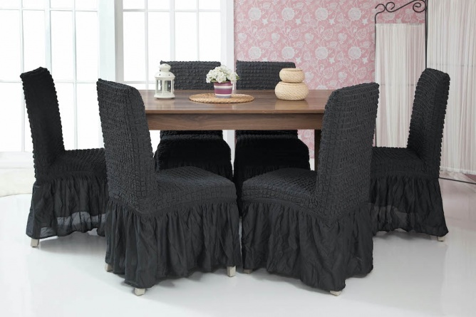 Чехлы на стулья с оборкой Venera, цвет темно-серый, комплект 6 штук фото 4