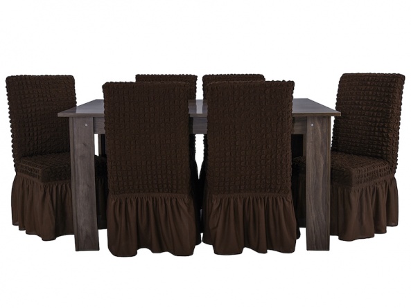 Чехлы на стулья с оборкой Venera, цвет темно-коричневый, комплект 6 штук фото 3