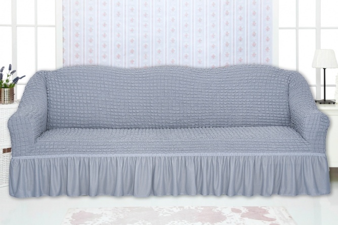 Комплект чехлов на трехместный диван и два кресла с оборкой Concordia, цвет серый фото 4
