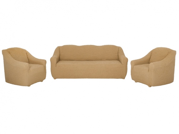 Комплект чехлов на диван и кресла без оборки CONCORDIA, цвет светло-коричневый, 3 предмета фото 5