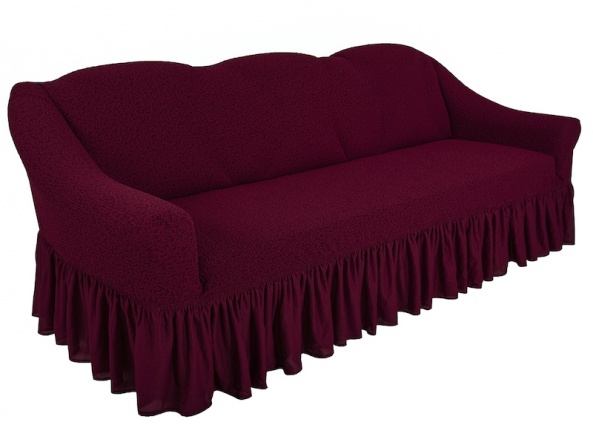 Чехол на трёхместный диван с оборкой Venera "Жаккард", цвет бордовый фото 5
