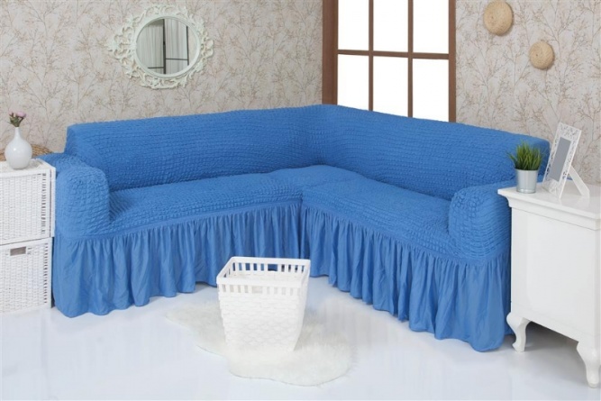 Чехол на угловой диван с оборкой Venera, цвет синий фото 2