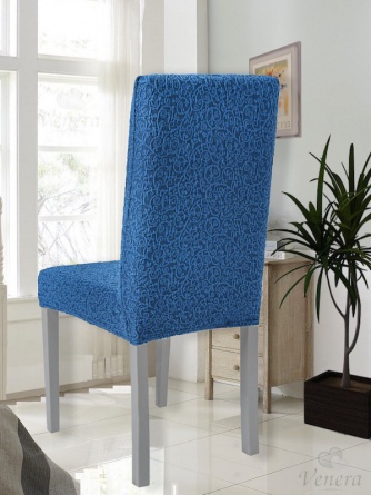 Чехол на стул без оборки Venera "Жаккард", цвет синий, 1 предмет фото 2