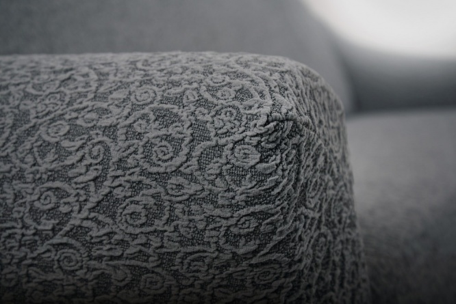 Чехол на трёхместный диван без оборки Venera "Жаккард", цвет серый фото 3