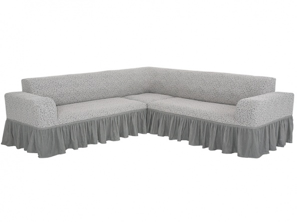 Чехол на угловой диван с оборкой Venera "Жаккард", цвет светло-серый фото 1