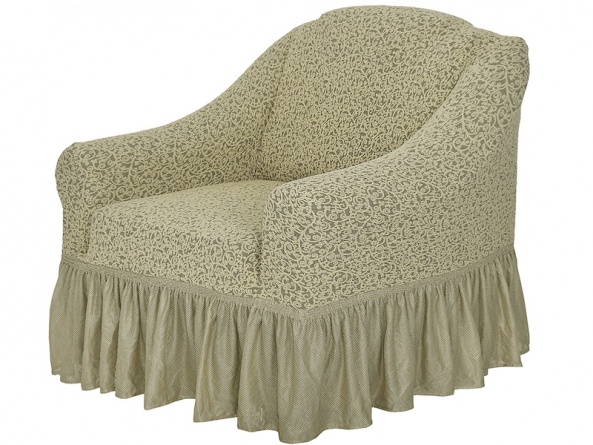 Комплект чехлов на угловой диван и кресло с оборкой Venera "Жаккард", цвет светло-бежевый фото 5