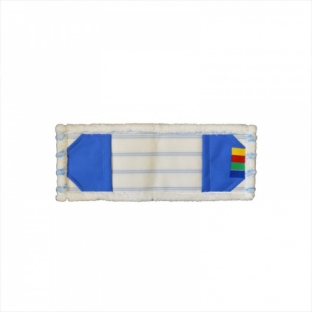 Насадка для швабры плоская (моп), 40х13 см, микрофибра+мягкий абразив, карман, белая с синей полосой фото 3