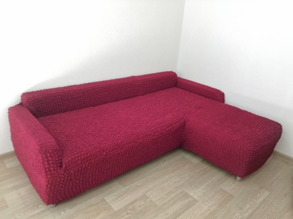 Чехол на угловой диван с оттоманкой CONCORDIA, выступ слева, цвет бордовый фото 4