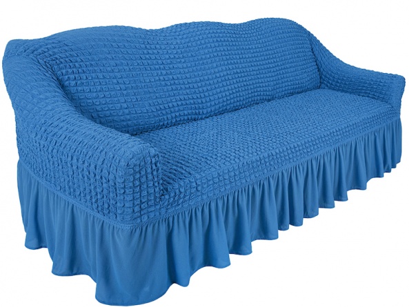 Комплект чехлов на трехместный диван и два кресла с оборкой Concordia, цвет синий фото 2