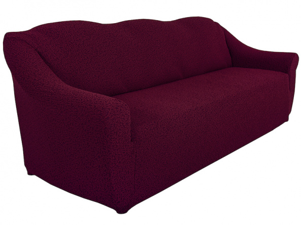 Чехол на трёхместный диван без оборки Venera "Жаккард", цвет бордовый фото 1