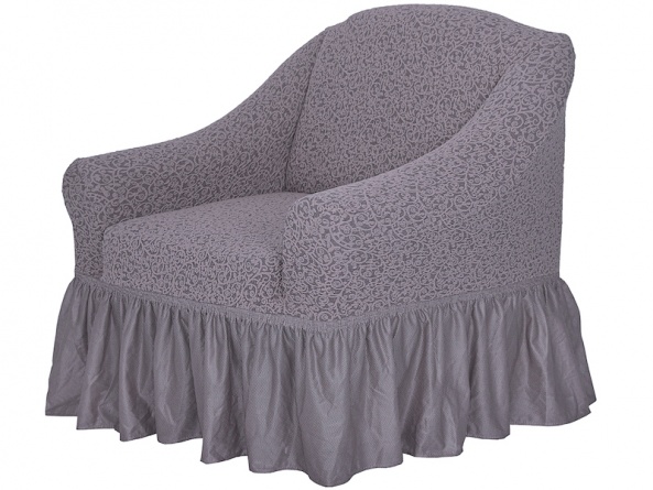 Комплект чехлов на угловой диван и кресло с оборкой Venera "Жаккард", цвет серо-бежевый фото 5