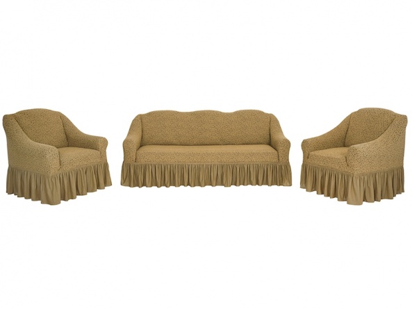 Комплект чехлов на трехместный диван и кресла Venera "Жаккард", цвет светло-коричневый, 3 предмета фото 2