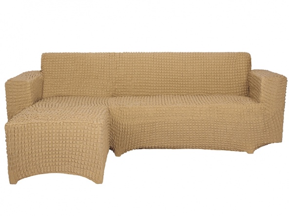 Чехол на угловой диван с оттоманкой CONCORDIA, выступ справа, цвет светло-коричневый фото 1
