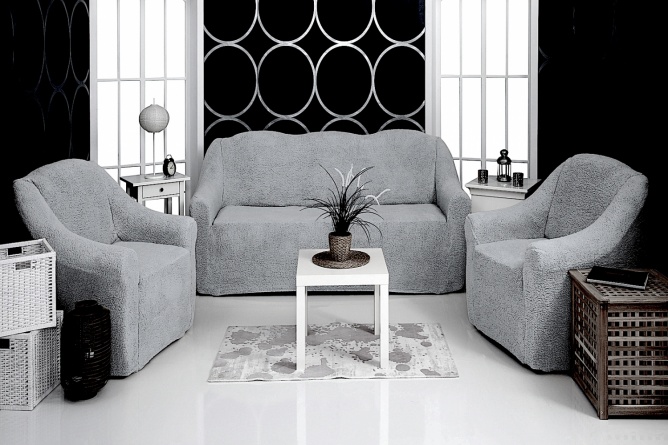 Комплект чехлов на трехместный диван и два кресла плюшевый Venera, цвет серый фото 2