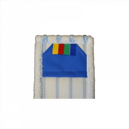 Насадка для швабры плоская (моп), 50х14 см, микрофибра+мягкий абразив, карман, белая с синей полосой фото 4