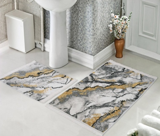 Набор ковриков для ванной и туалета Venera, 60x100/50x60 см, серо-белый фото 1