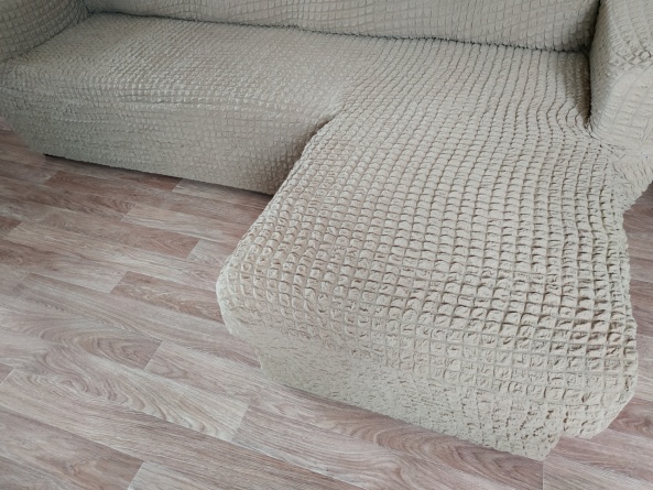 Чехол на угловой диван с оттоманкой CONCORDIA, выступ слева, цвет бежевый фото 3