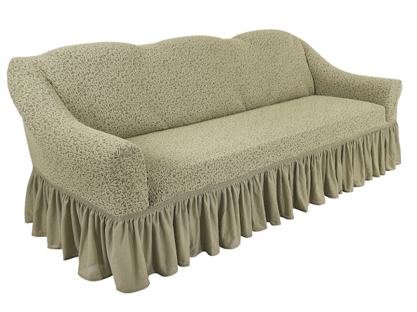 Чехол на трёхместный диван с оборкой Venera "Жаккард", цвет светло-бежевый фото 2