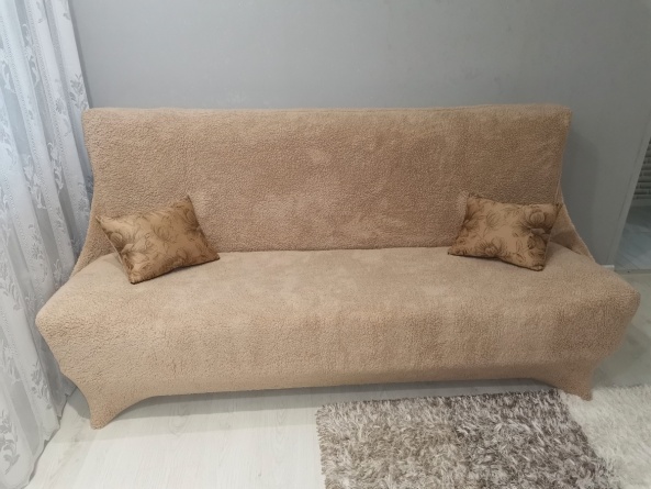 Чехол на трёхместный диван плюшевый Venera, цвет бежевый фото 10