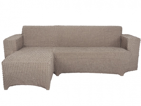 Чехол на угловой диван с оттоманкой CONCORDIA, выступ справа, цвет бежевый фото 1