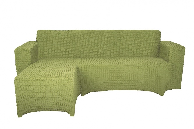 Чехол на угловой диван с оттоманкой CONCORDIA, выступ справа, цвет оливковый фото 1