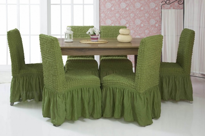 Чехлы на стулья с оборкой Venera, цвет оливковый, комплект 6 штук фото 2