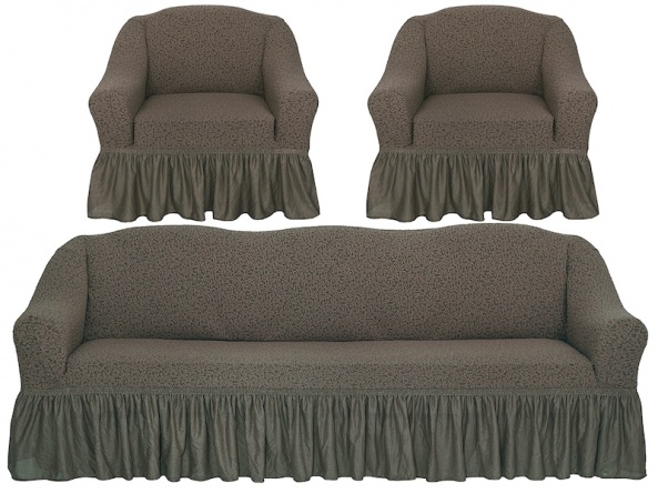 Комплект чехлов на трехместный диван и кресла Venera "Жаккард", цвет коричневый, 3 предмета фото 1