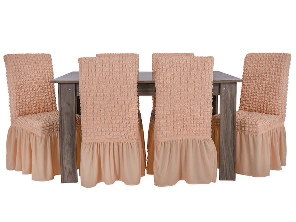 Чехлы на стулья с оборкой Venera, цвет персиковый, комплект 6 штук фото 1