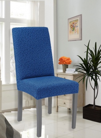Чехлы на стулья без оборки Venera "Жаккард", цвет синий, комплект 6 штук фото 2