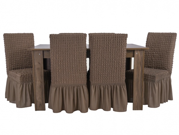 Чехлы на стулья с оборкой Venera, цвет коричневый, комплект 6 штук фото 1