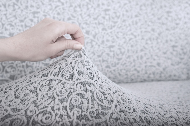 Чехол на трёхместный диван без оборки Venera "Жаккард", цвет светло-серый фото 4