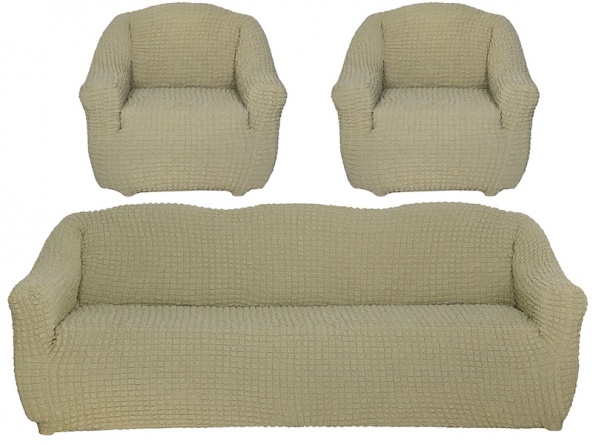 Комплект чехлов на диван и кресла без оборки Concordia, цвет светло-бежевый, 3 предмета фото 7