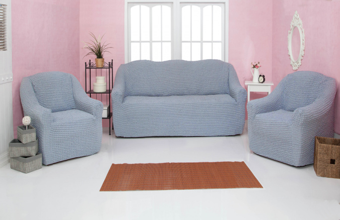 Комплект чехлов на диван и кресла без оборки Concordia, цвет серый, 3 предмета фото 1