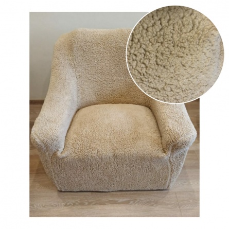 Комплект чехлов на трехместный диван и два кресла плюшевый Venera, цвет бежевый фото 2