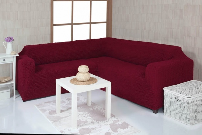 Чехол на угловой диван без оборки Concordia, цвет бордовый фото 1