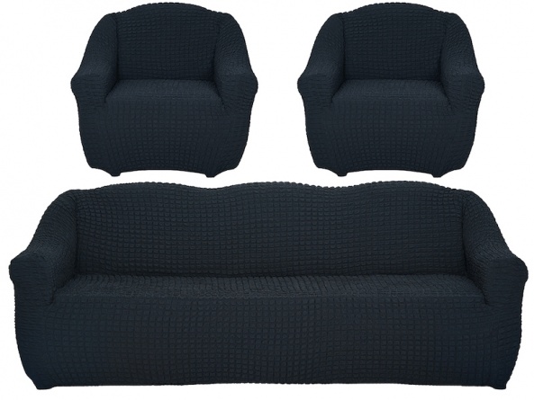 Комплект чехлов на диван и кресла без оборки Concordia, цвет темно-серый, 3 предмета фото 6