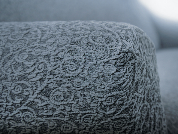 Чехол на угловой диван с оборкой Venera "Жаккард", цвет серый фото 5