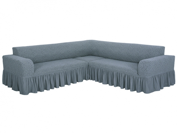 Чехол на угловой диван с оборкой Venera "Жаккард", цвет серый фото 1