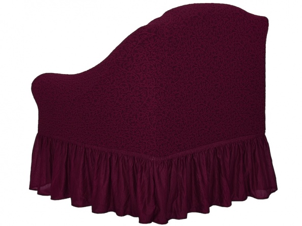 Комплект чехлов на угловой диван и кресло с оборкой Venera "Жаккард", цвет бордовый фото 1
