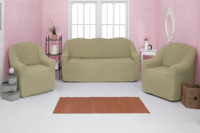 Комплект чехлов на диван и кресла без оборки CONCORDIA, цвет светло-бежевый, 3 предмета фото 1