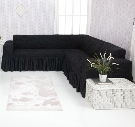 Чехол на угловой диван с оборкой Concordia, цвет тёмно-серый фото 1