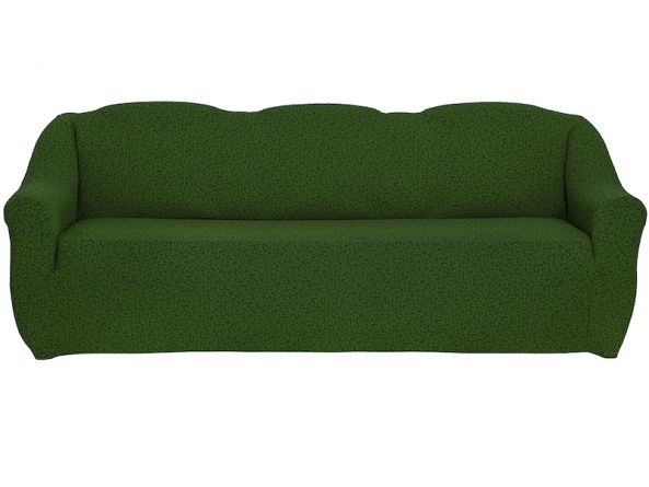 Чехол на трёхместный диван без оборки Venera "Жаккард", цвет зелёный фото 2