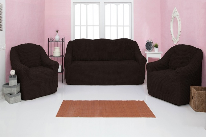 Комплект чехлов на диван и кресла без оборки Concordia, цвет тёмно-коричневый, 3 предмета фото 1