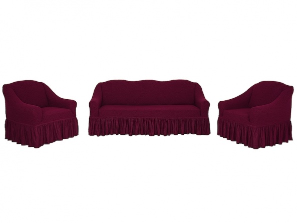 Комплект чехлов на трехместный диван и кресла Venera "Жаккард", цвет бордовый, 3 предмета фото 2