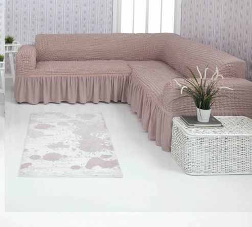 Чехол на угловой диван с оборкой Venera, цвет розовый фото 1