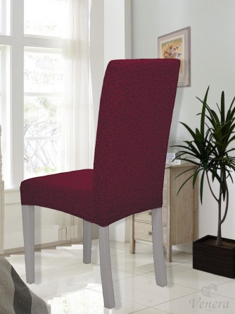 Чехол на стул без оборки Venera "Жаккард", цвет бордовый, 1 предмет фото 2