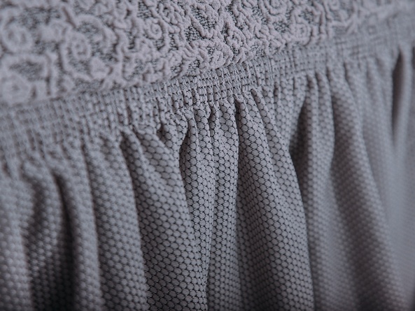 Чехол на угловой диван с оборкой Venera "Жаккард", цвет серо-бежевый фото 4