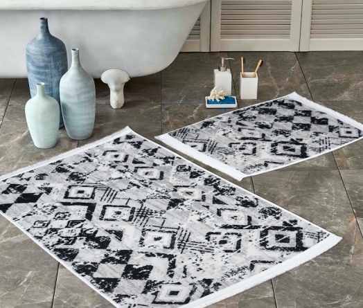 Набор ковриков для ванной и туалета Venera, 60x100/50x60 см, черно-белый фото 1